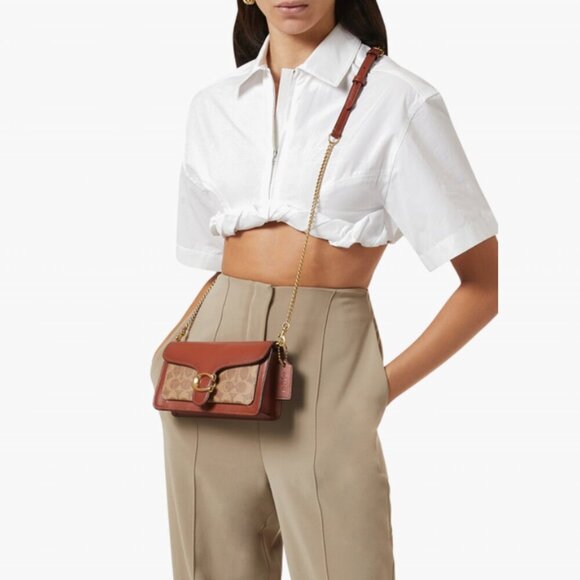 Coach Tabby Chain Clutch Signature Canvas Rust Tan CE774 Chain Crossbody ORGPKG - Picture 8 of 11